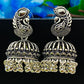 Elegant Traditional Silver Oxidized Designer Peacock Earrings With Beeds