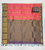 Charming Pink Color Pure Kanchi Silk Gold Zari Work Saree In Yuma