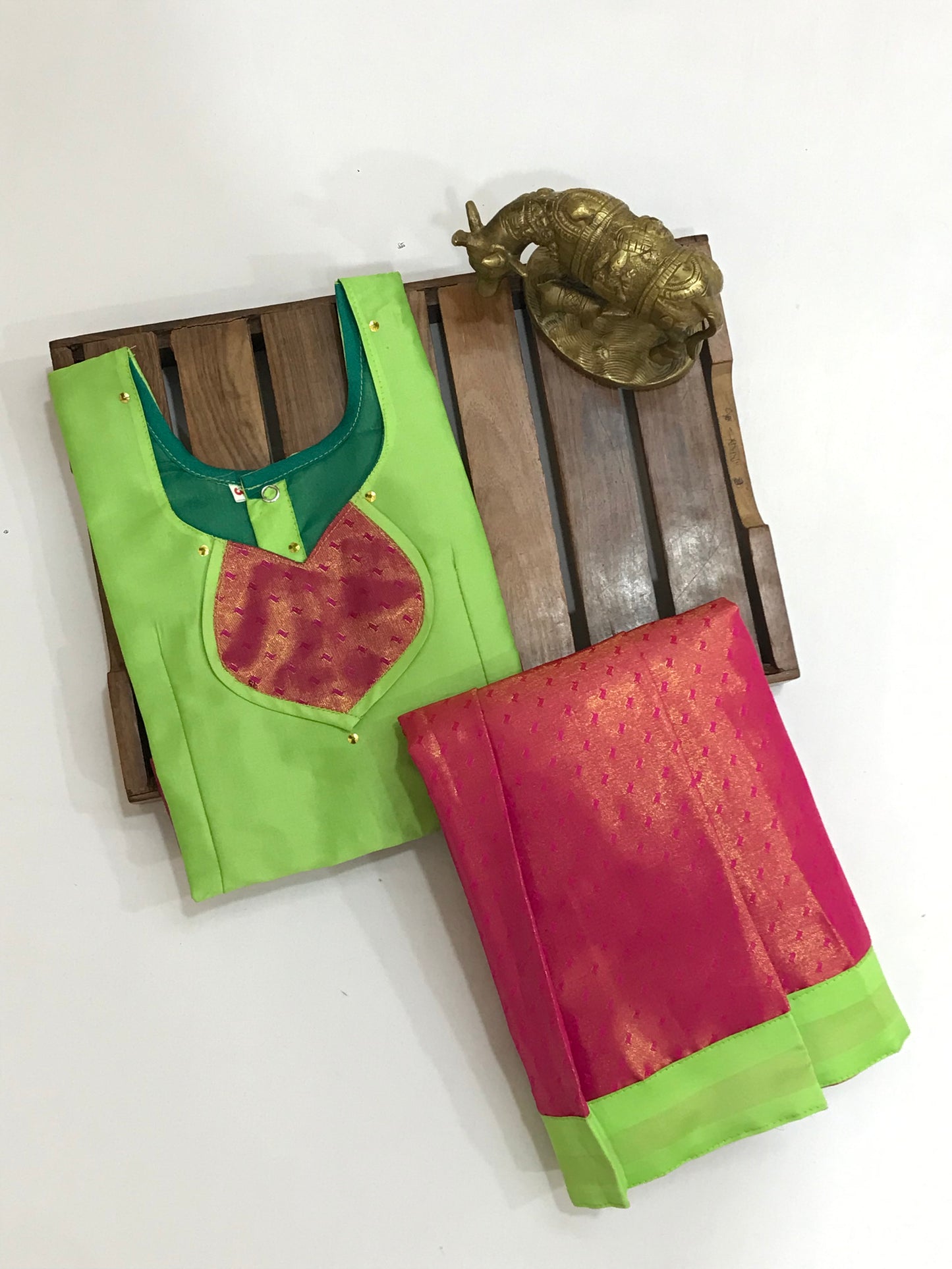 Light Green Color Silk Langa Set With Zari Work For Girls Near Me