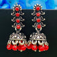 Attractive Traditional Oxidized Red Floral Design Stone Dangle Jhumka