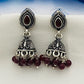 Beautiful Brown Color Crystal Ruby Silver Plated Oxidized Jhumka Earrings In USA