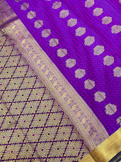 Violet Color Pure Kanchi Silk Gold Zari Work Saree In Mesa