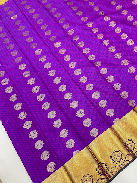 Violet Color Pure Kanchi Silk Gold Zari Work Saree In Yuma
