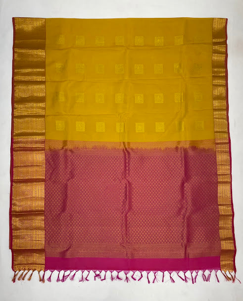 Pretty Mustard Yellow Color Pure Kanchi Silk Gold Zari Work Saree In Yuma