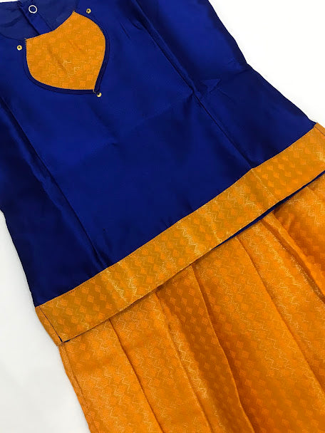 Royal Blue Color Silk Langa Set With Zari Work In Suncity
