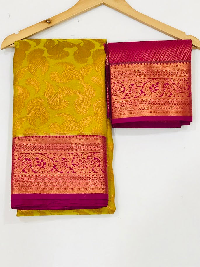 Designer Art Silk Saree With Contrast Blouse In Yuma