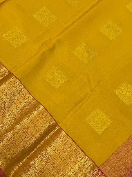 Mustard Yellow Color Pure Kanchi Silk Gold Zari Work Saree In Tempe