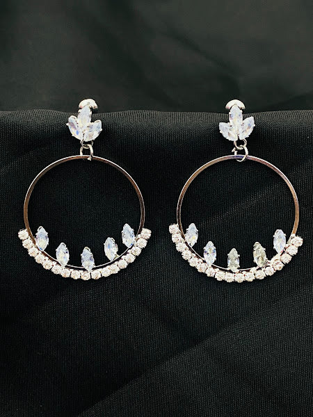 Beautiful Oxidized Silver Color Designer Earrings With White Stone