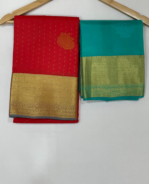 Beautiful Red Color Pure Kanchi Silk With Gold Zari Work Saree In USA