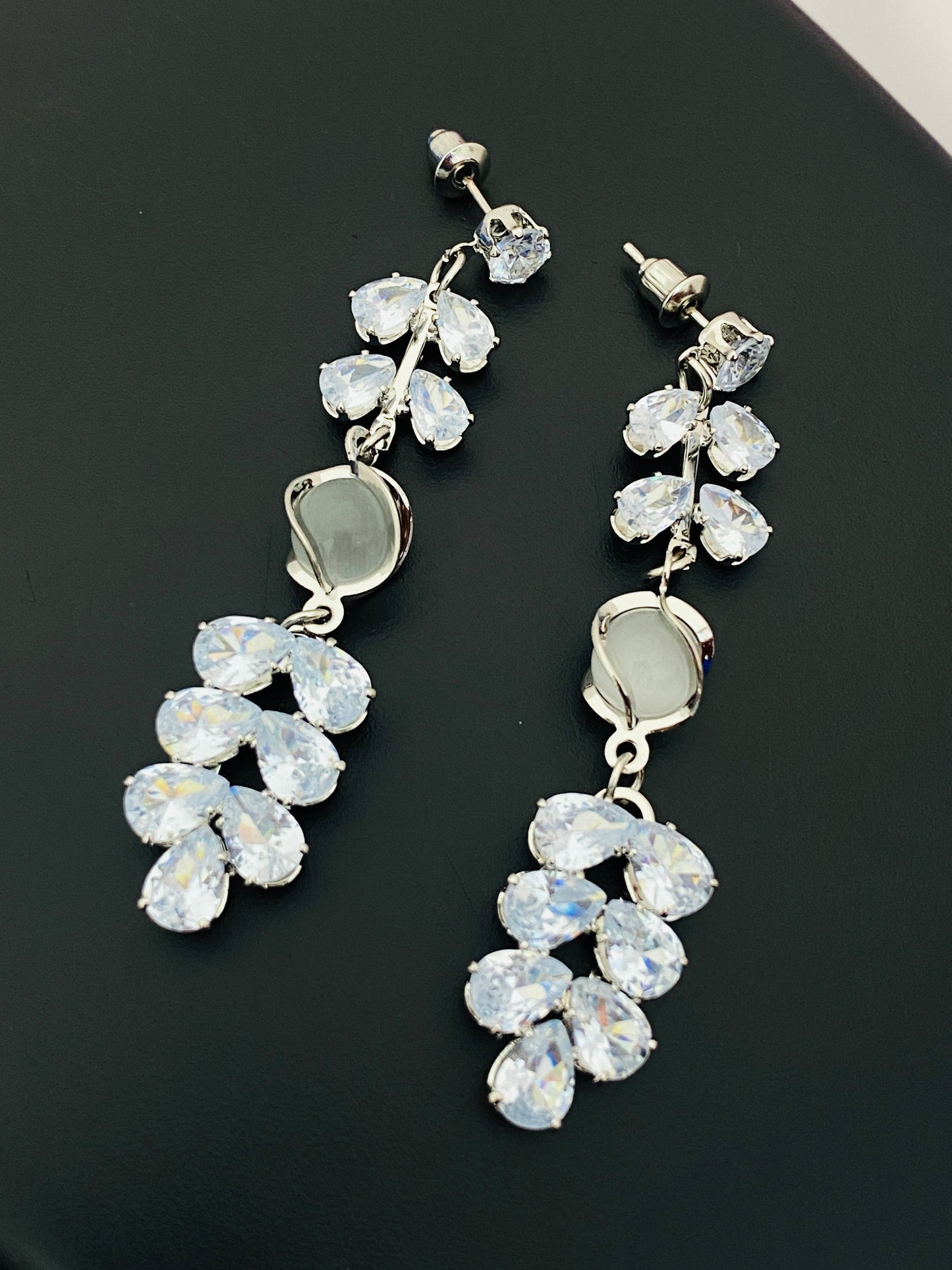 Lovely White Stoned Silver Plated Earrings Near Me