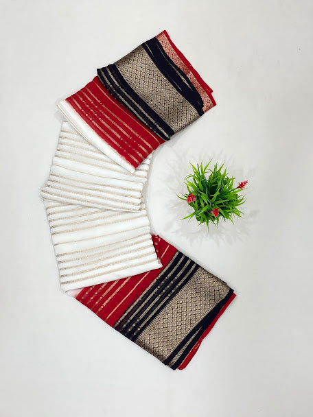 White Color Georgette And Zari Work Saree In Mesa