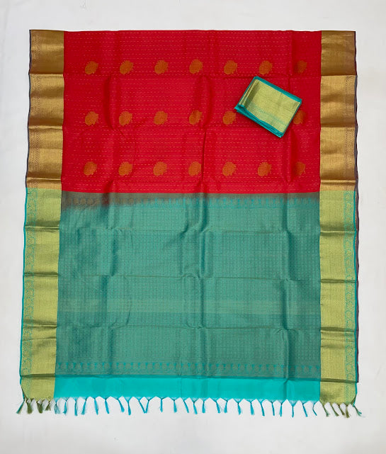 Beautiful Red Color Pure Kanchi Silk With Gold Zari Work Saree In Mesa