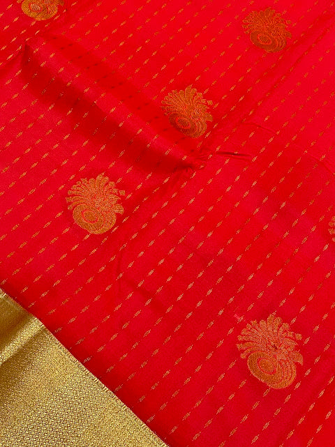 Beautiful Red Color Pure Kanchi Silk With Gold Zari Work Saree For Women - SILKMARK CERTIFIED