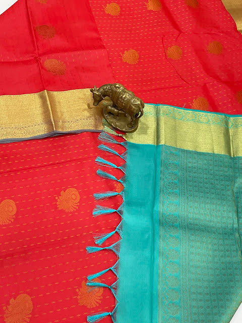 Red Color Pure Kanchi Silk With Gold Zari Work Saree In Chandler
