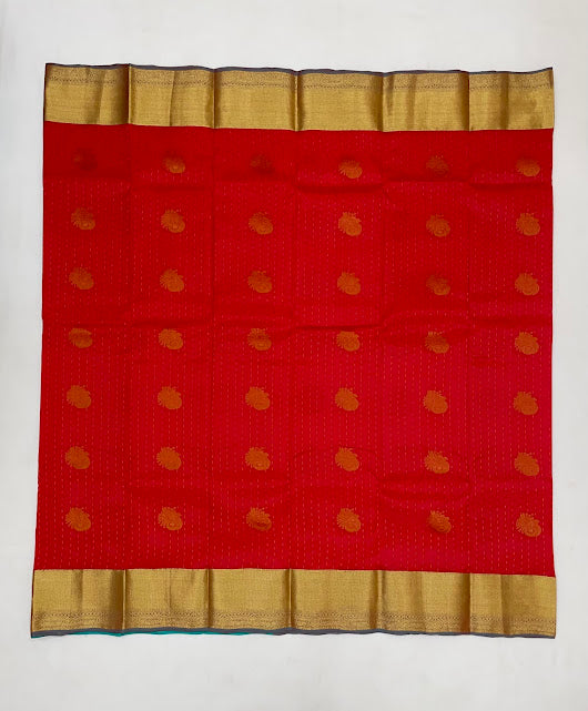 Red Color Pure Kanchi Silk With Gold Zari Work Saree In Tempe