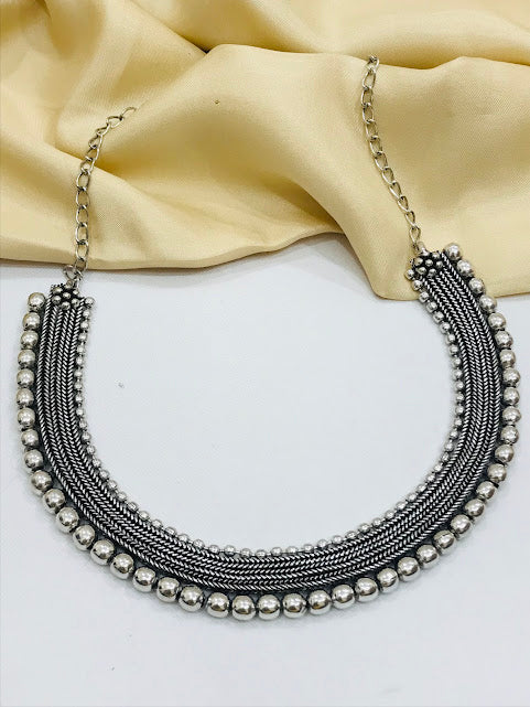 Stunning White Color Ball And Beads Design Oxidized Necklace With Earrings Near me