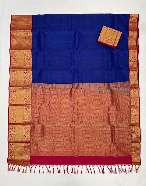 Navy Blue Color Pure Kanchi Silk Saree In Mesa