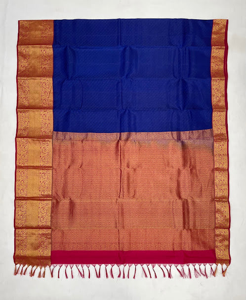Navy Blue Color Pure Kanchi Silk Gold Zari Work Saree In Yuma
