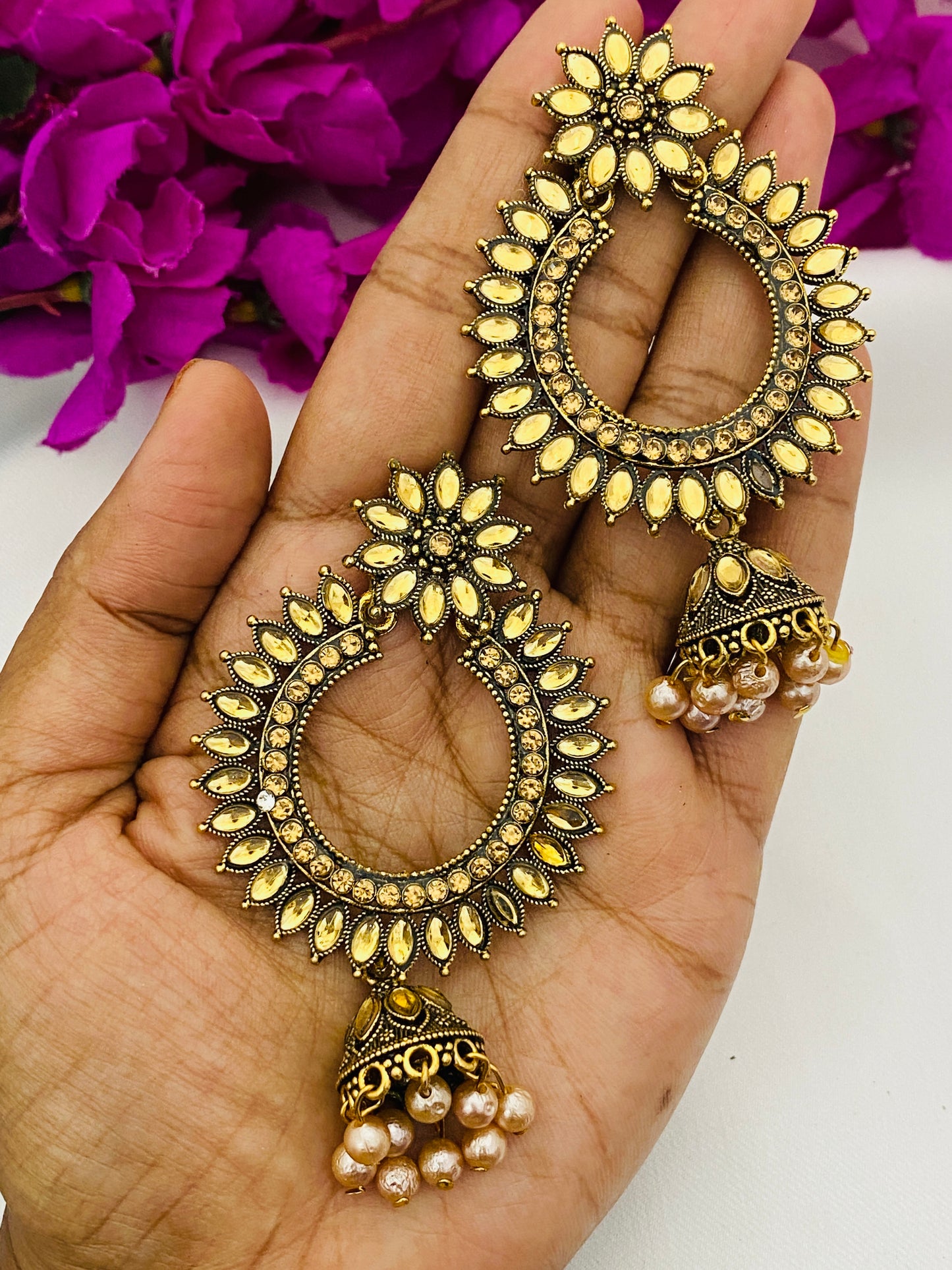 Antique Gold Jhumka Earrings With Beads In Prescott