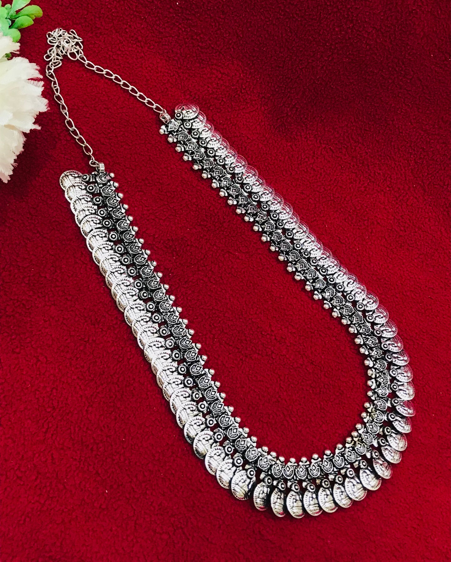 Silver Color Oxidized Necklace With Coin Design In USA