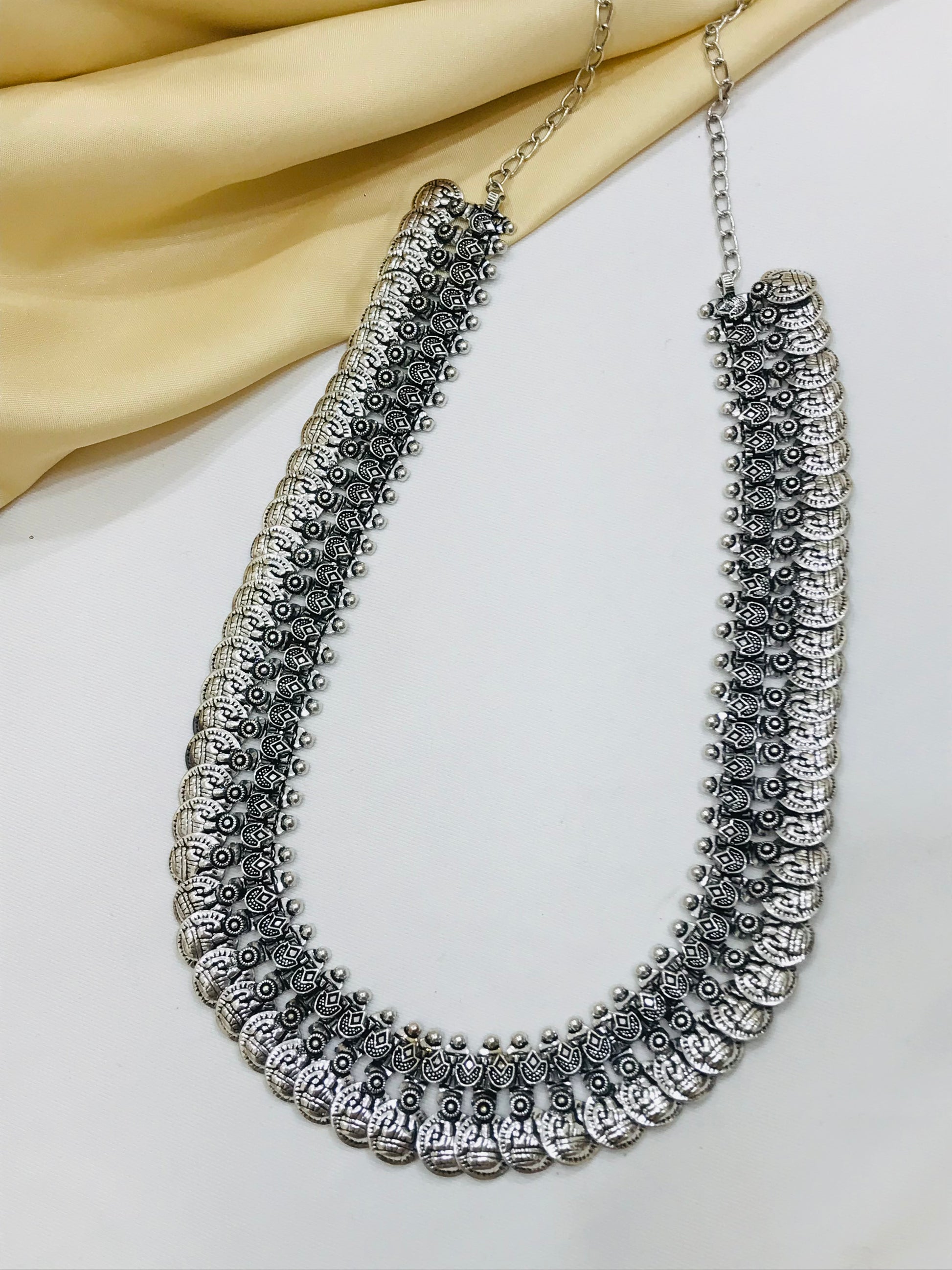 Silver Color Oxidized Necklace With Coin Design Near Me