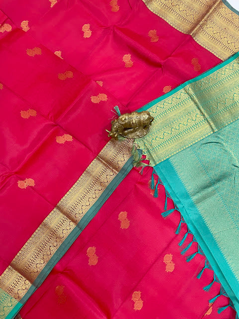 Red Color Pure Kanchi Silk With Gold Zari Work Saree In Chandler