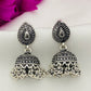 Marvelous Oxidized Silver Plated Jhumka Earrings With Beads