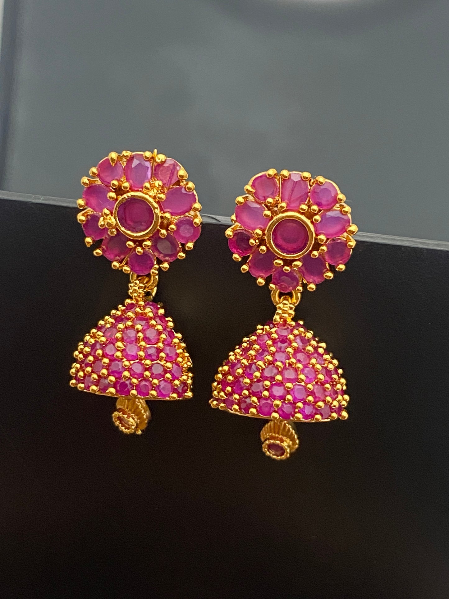 Beautiful Ruby and Emerald Stone Jhumka with Gold Plated Earring
