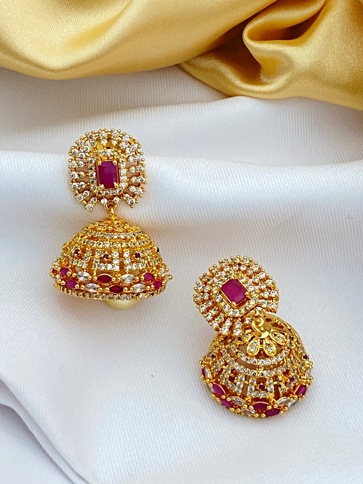 Appealing Gold tone cz ruby & white Stoned Earrings Near Me