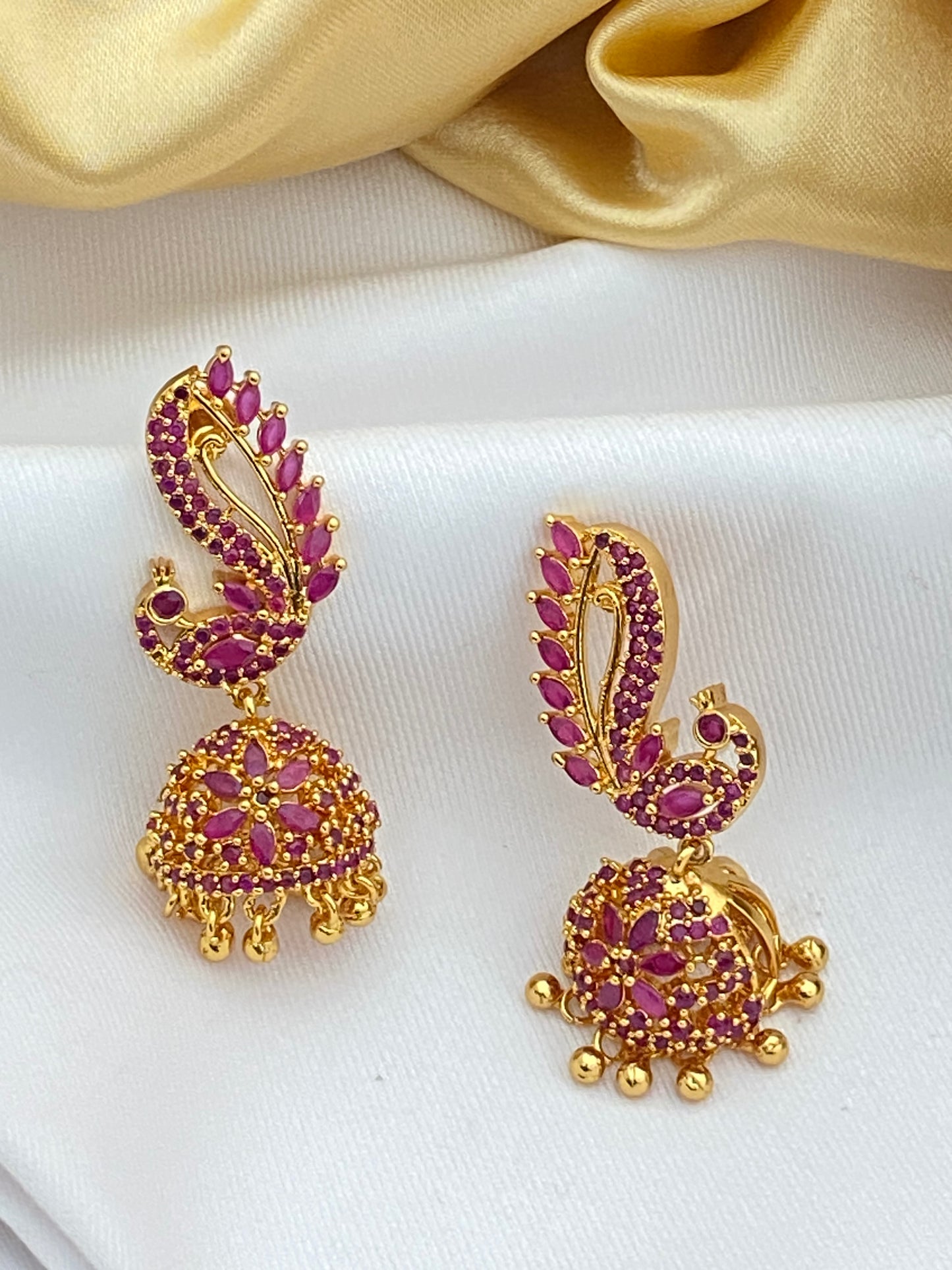 Peacock Jhumka With Ruby Stones And Tear Drops In Suncity