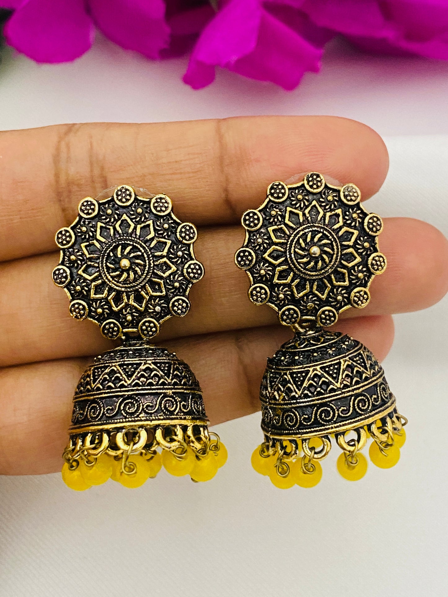 Appealing Yellow Color Pearl Beaded  Earrings Near Me