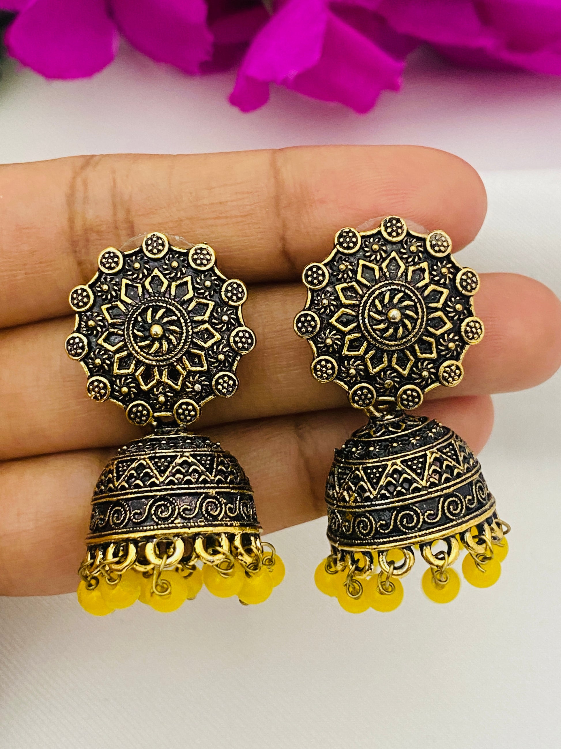 Appealing Yellow Color Pearl Beaded  Earrings Near Me