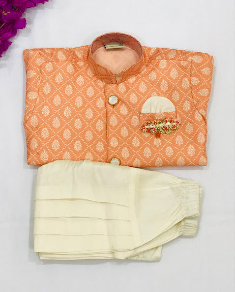 Pretty Orange Colored Kids Sherwani  Near Me