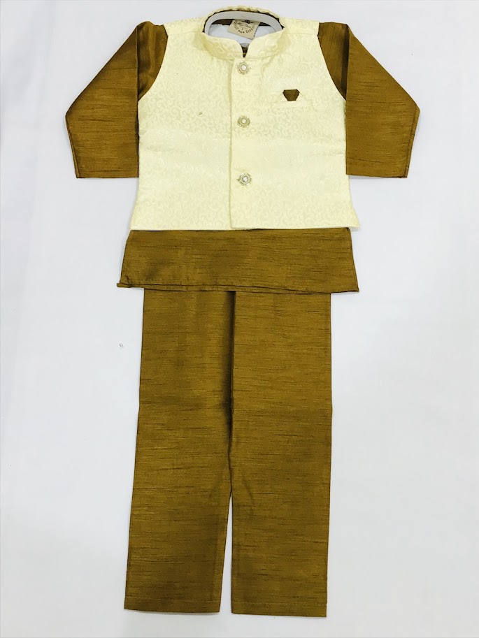 Gorgeous Olive Green Color Sherwani Suits With Jacket For Boys