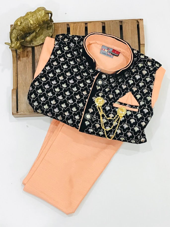 Pink Color Full Sleeves Solid Kurta With Full Embroidery Design Jacket Near Me