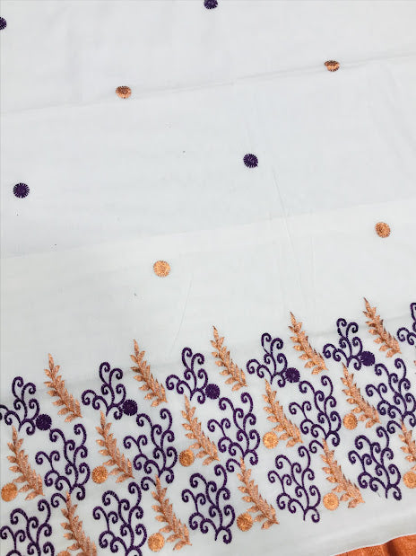 Traditional Kerala Cotton Saree With And Copper Zari Border