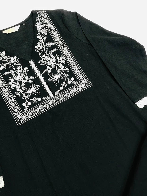 Black Color Embroidery Work Cotton Kurti Suits In Yuma
