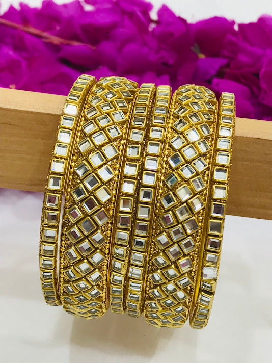 Dazzling White Stoned Metal Bangles Set In Tempe