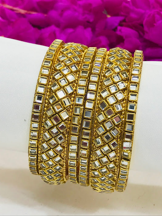 Dazzling White Stoned Metal Bangles Set Near Me