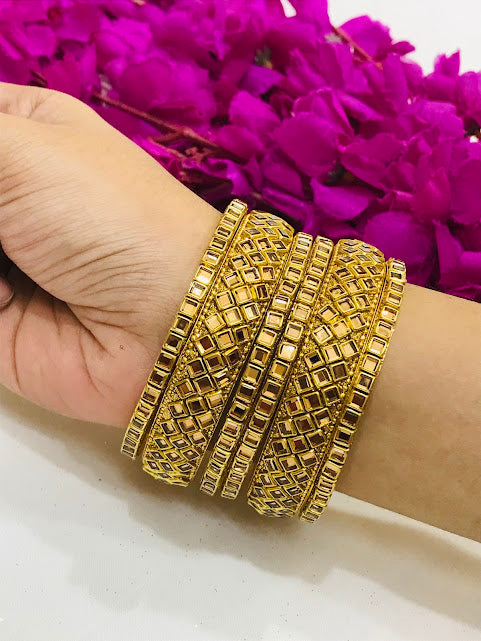 Party Wear Designer Bangles Set With Gold Stones For Women In Mesa