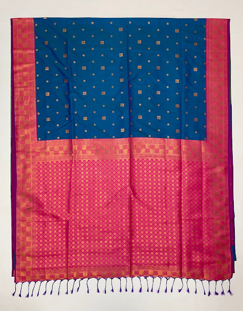 Blue Color Gold Zari Work With Pink Color Pallu In Yuma