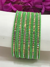 Alluring Green Color Gold Plated Metal Bangles With White Stone For Women