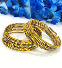 Attractive Yellow Color Bangles With White Stone For Women Near Me