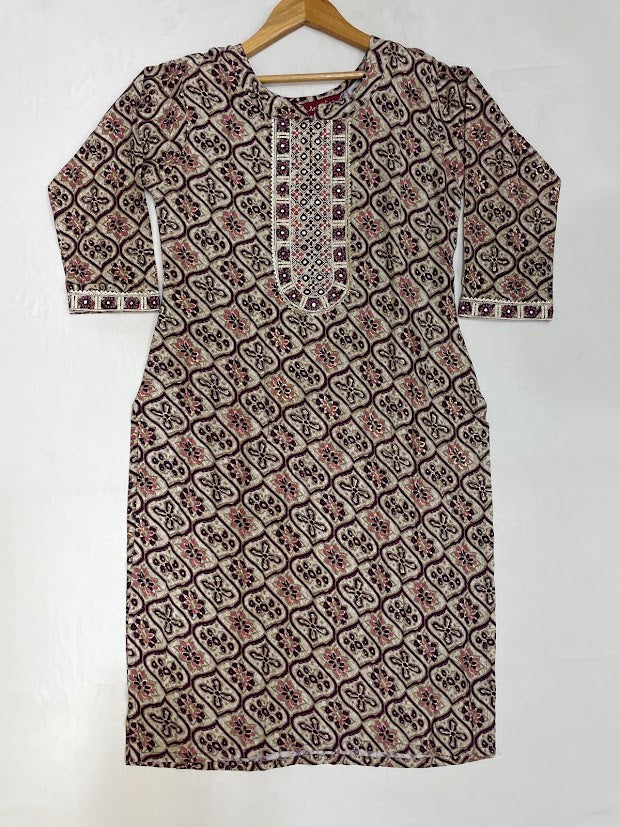 Charming Purple Color Rayon With Embroidery And Sequins Work Kurti In Mesa
