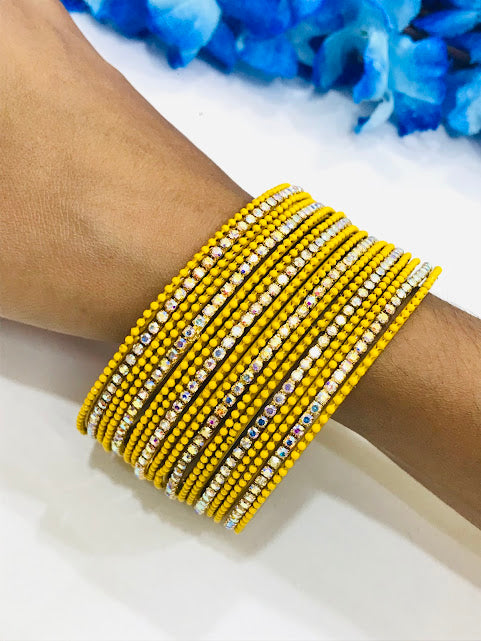 Yellow Color Bangles With White Stone In Tempe