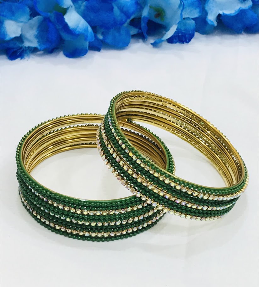 Gorgeous Green Color Stone Design Metal Bangles Near Me