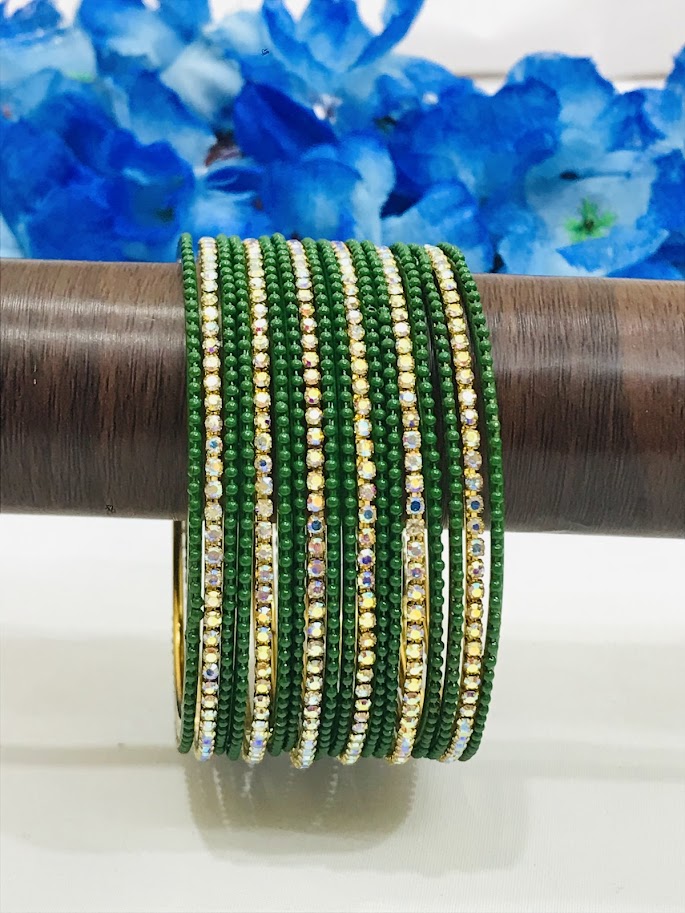 Green Color Stone Design Metal Bangles In Chandler