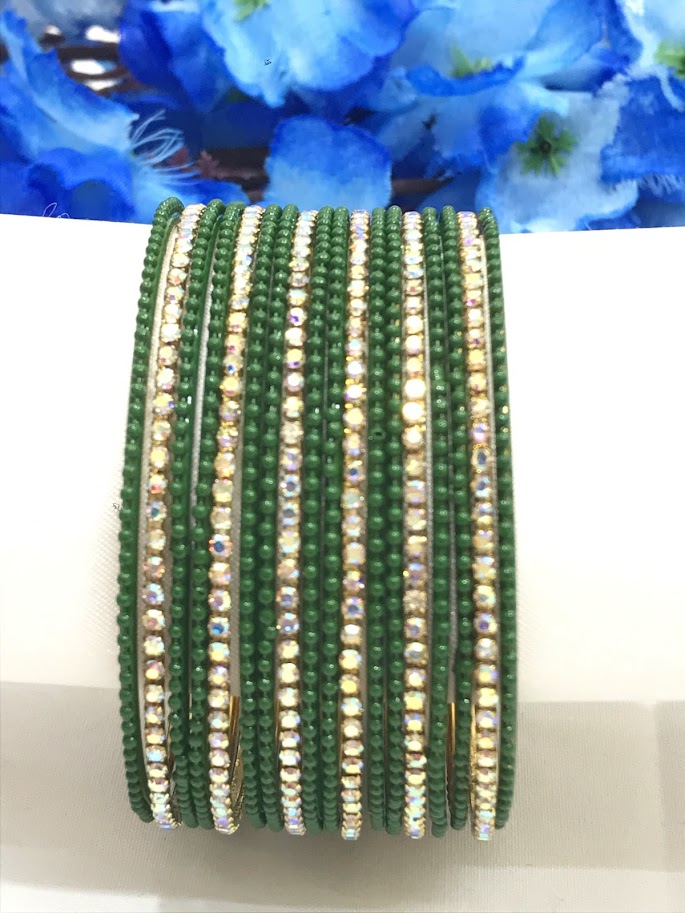 Attractive Green Color Stone Design Metal Bangles In Suncity