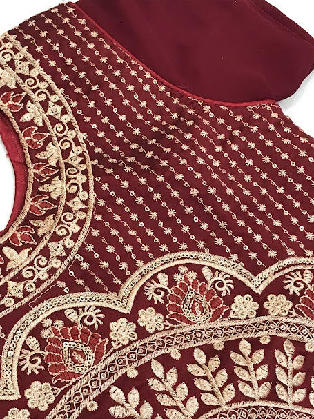 Dark Maroon Color Georgette Girls Choli Sets In Suncity