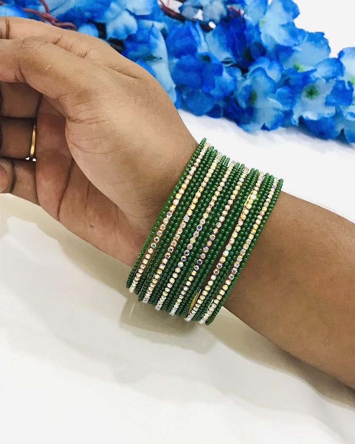 Green Color Stone Design Metal Bangles In USA